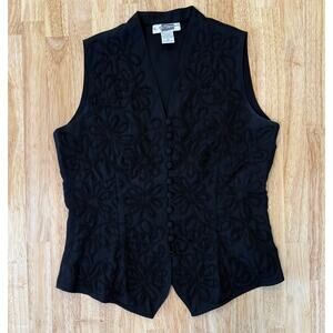 EK Designs Vintage black vest embroidered floral size‎ medium